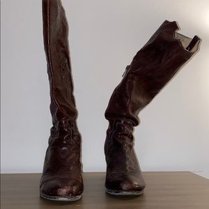 Frye mid/tall leather boots in burned brown, sz 10